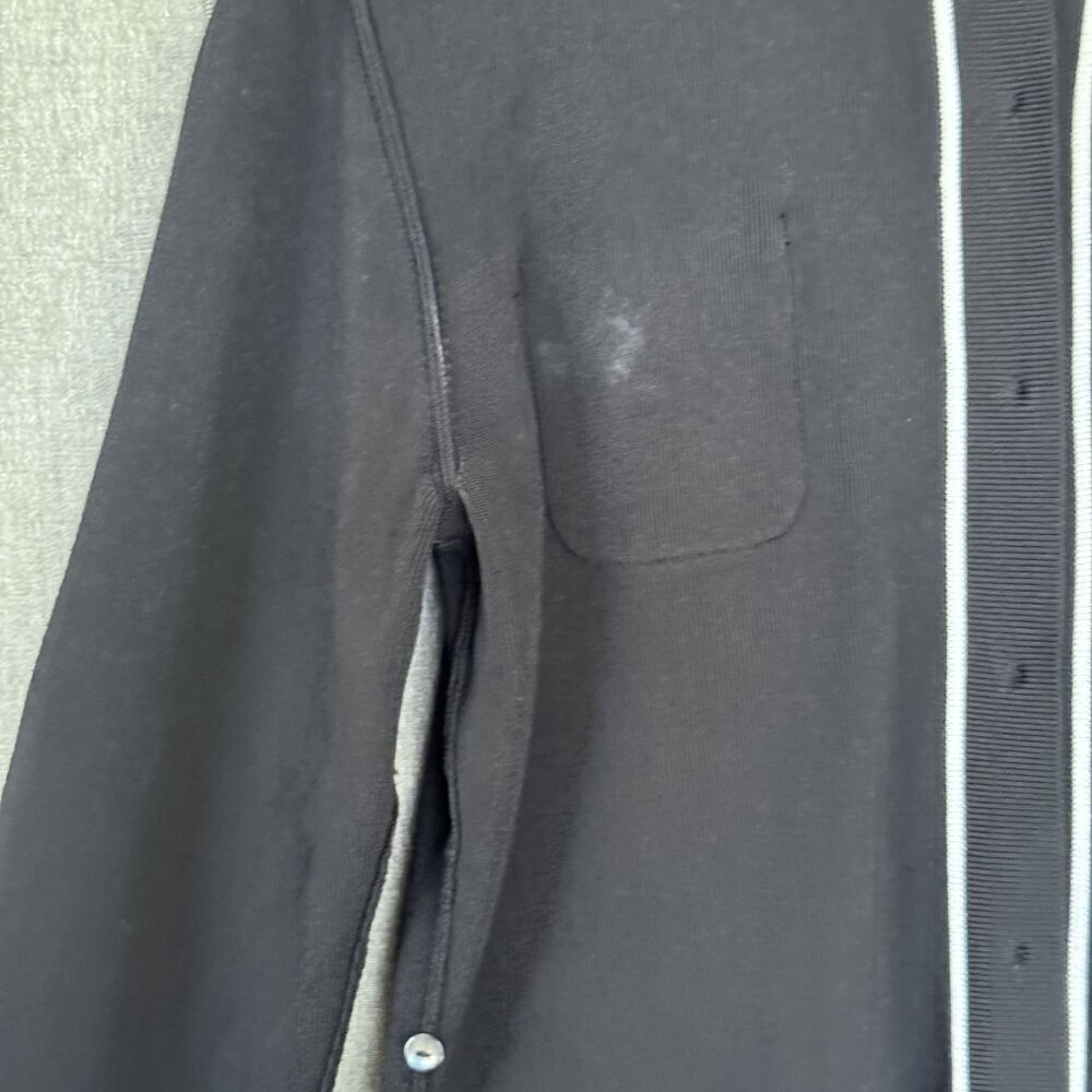 90s Vintage Max Studio Black Stretch Knit w/ White Piping Button Front Shirt - Picture 6 of 13